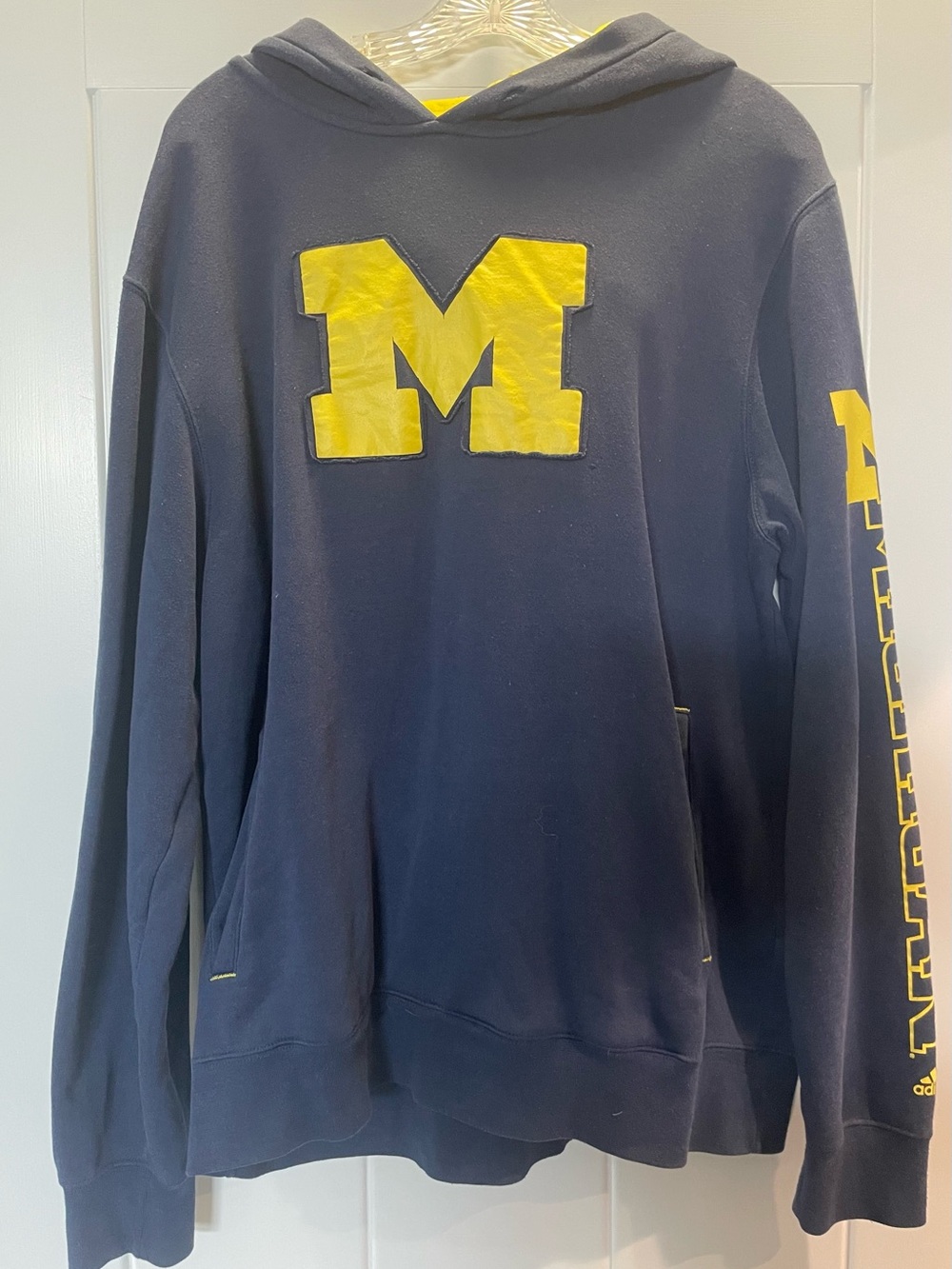 adidas Michigan Navy Hoodie with Yellow 'M' Chest Patch
